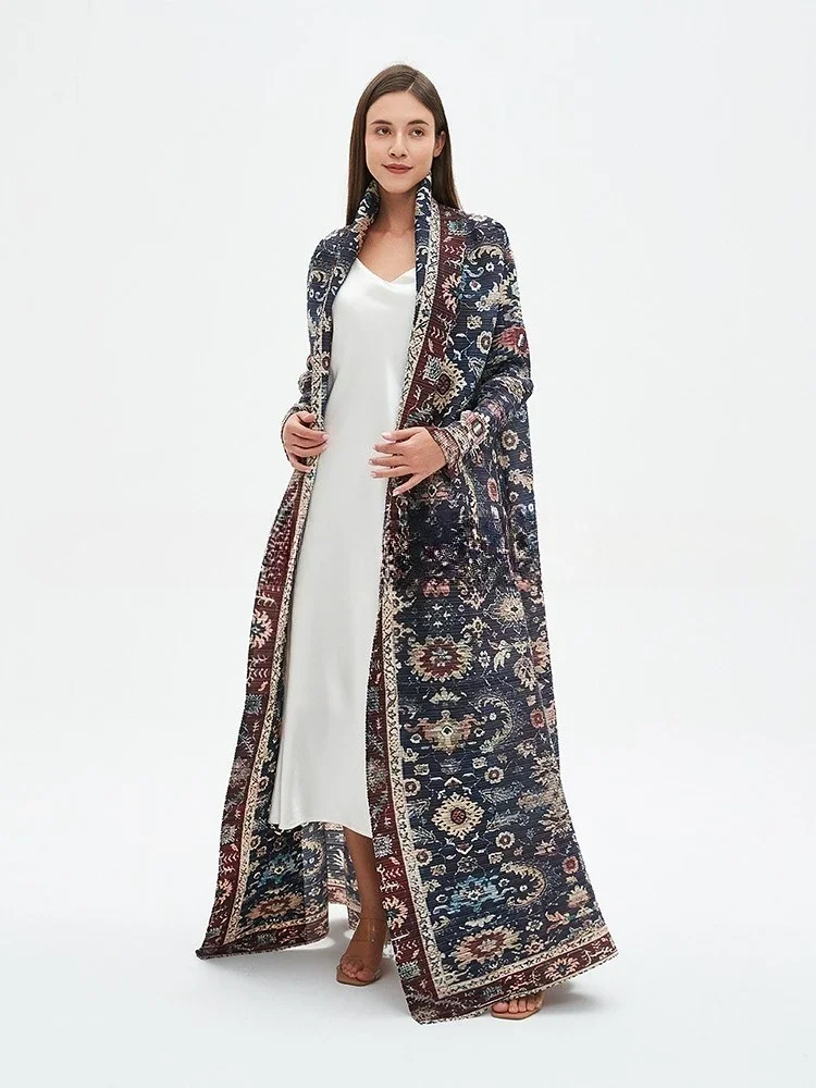 

Miyake плиссированное Абая марокканское мусульманское женское платье-кардиган с длинными рукавами и принтом, женское платье 2026, оригинальные дизайнерские длинные пальто