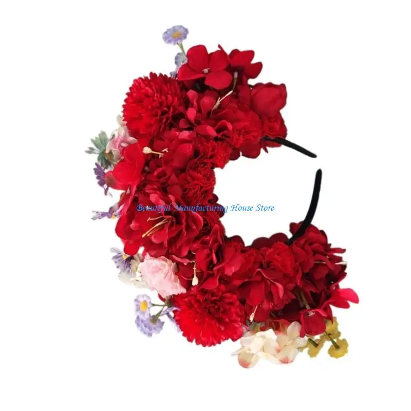 

E56A Colorful Flower Headband Women Crown Hair Wreath Wedding Party Costume Headpiece