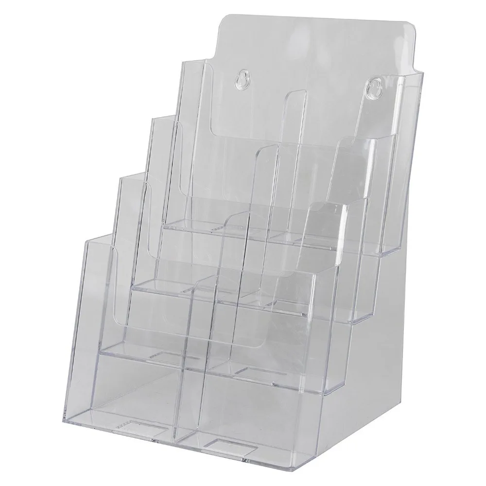 Tabletop Multiple Clear Acrylic A4 4 Tier Ad Brochure Holder Wall Mount Literature Organizer Magazine