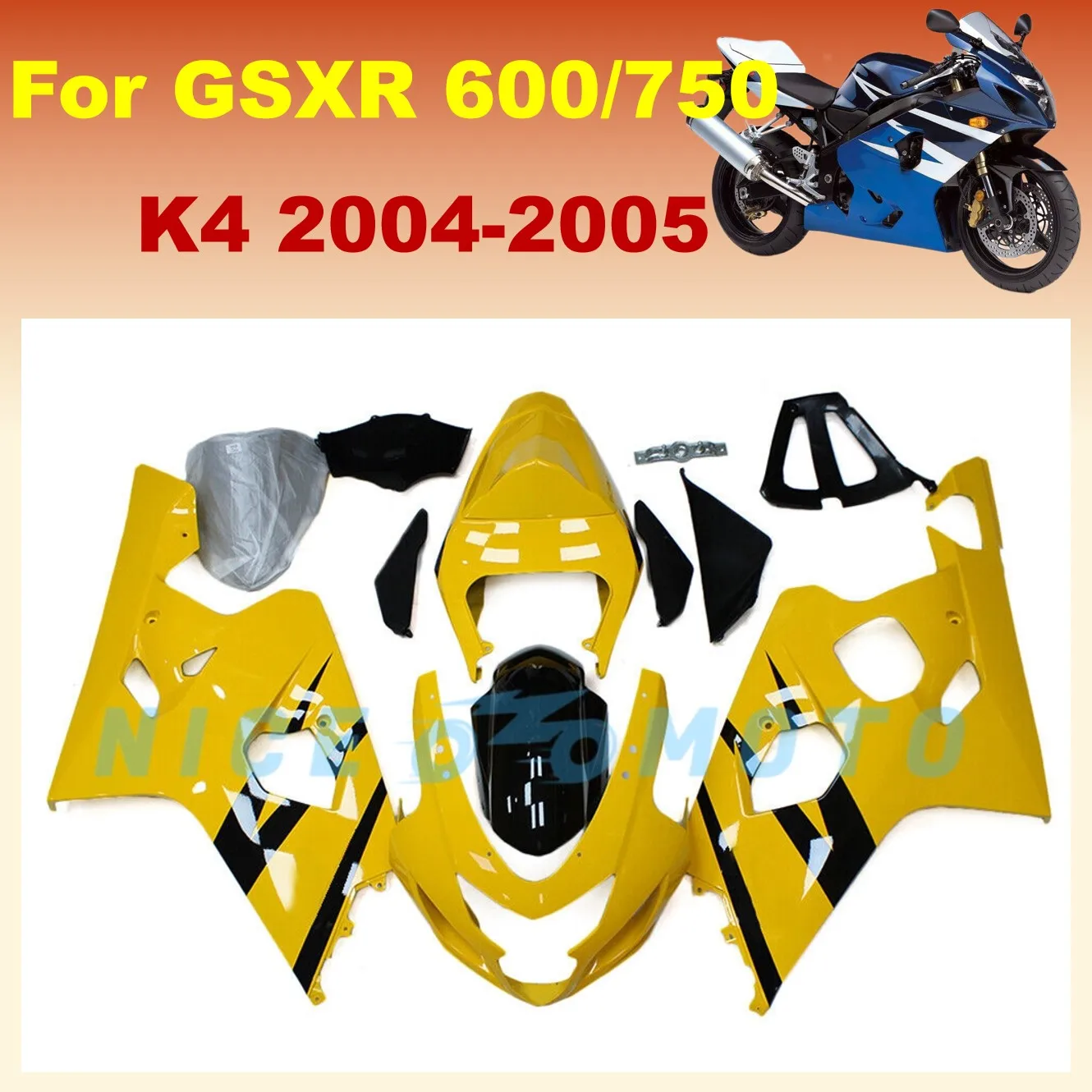 

Fairing kit For GSXR600 750 2004 2005 GSXR750 04 05 Bike Yellow Fairing Kit with Rear seat cover