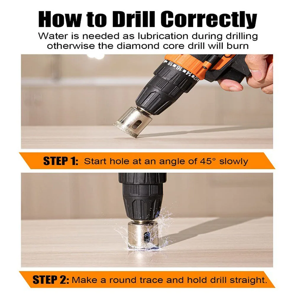 10pcs Diamond Coated Drill Bit Hole Saw For Glass Marble Granite Stone For Electric Hand Drill Electric Drill Power Tool Parts