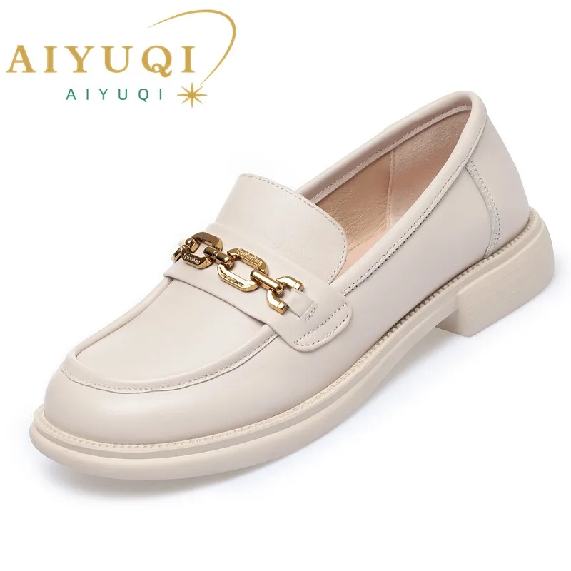 AIYUQI Loafers Women Genuine Leather 2024 Spring New British Style Slip-On Ladies Shoes Large Size Non-slip Women Shoes