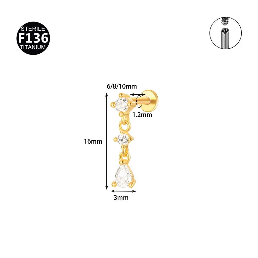 16G Titanium Piercing CZ With Cone Put Pin-style Ear Cartilage Tragus Helix Stud Earring Labret Lip Ring Lobe Body Jewelry