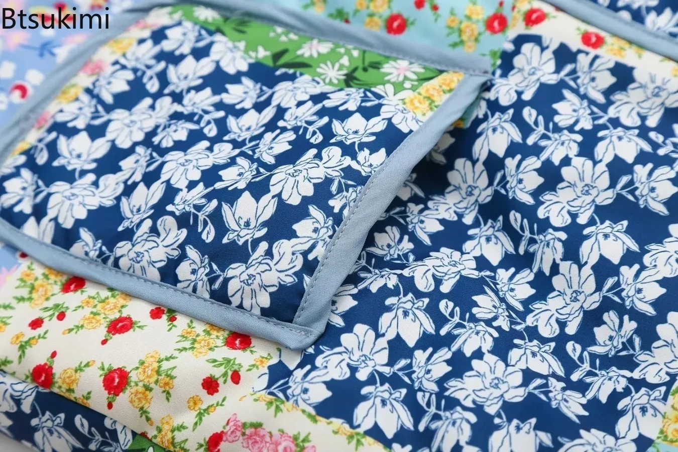 2025 Women's Warm Patchwork Printed Jacket Loose Lapel Pocket Long Sleeves Without Buttons Cotton Coat Winter Female Chic Jacket