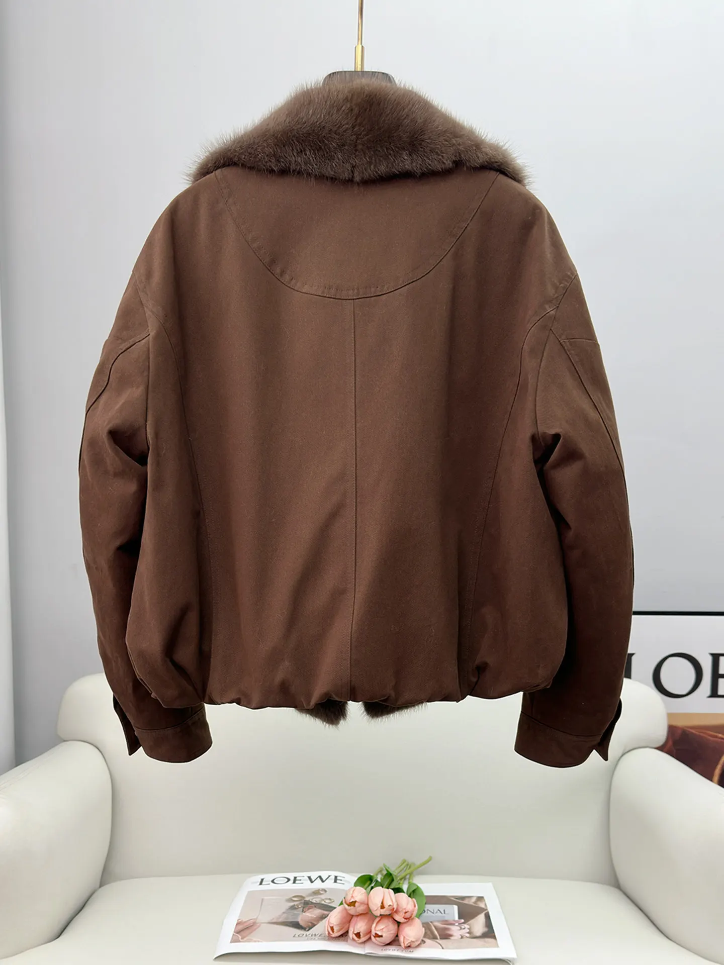 Grüner Wurzel-Nerz-Pelzmantel mit großem Pelzkragen für Damen, 2022, Winter, neuer Petite-Parka, Gänsedaunenjacke, Motorrad, kurzer Stil