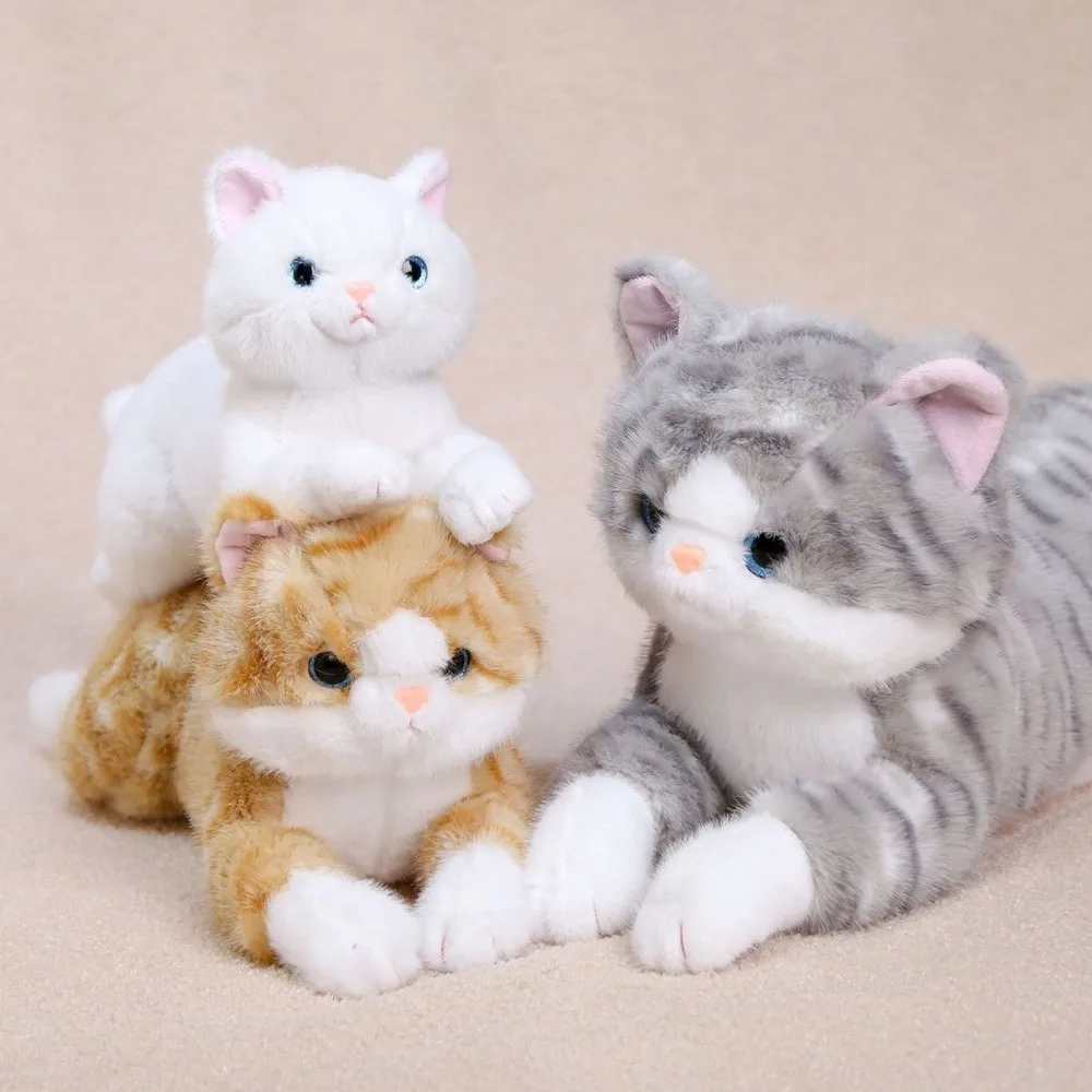 Cute Soft Fluffy Simulation Cat Plush Toy Lying Posture Realistic Stuffed Kitten Doll Cuddly Cat Kitten Model Doll Room Decor