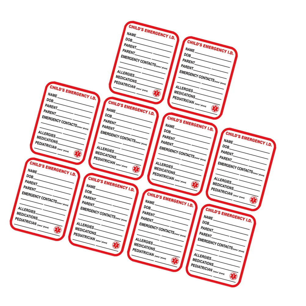 

10Pcs Information Sticker Safety Seat Labels Bright Red Emergency Details Medication Identification Car Stroller