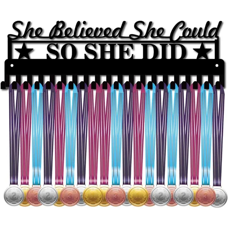 

1 шт., вешалка для медали, вешалка для демонстрации, Спортивная вешалка, она верила, что она может так и сделала, металлическое настенное крепление с 20 крючками