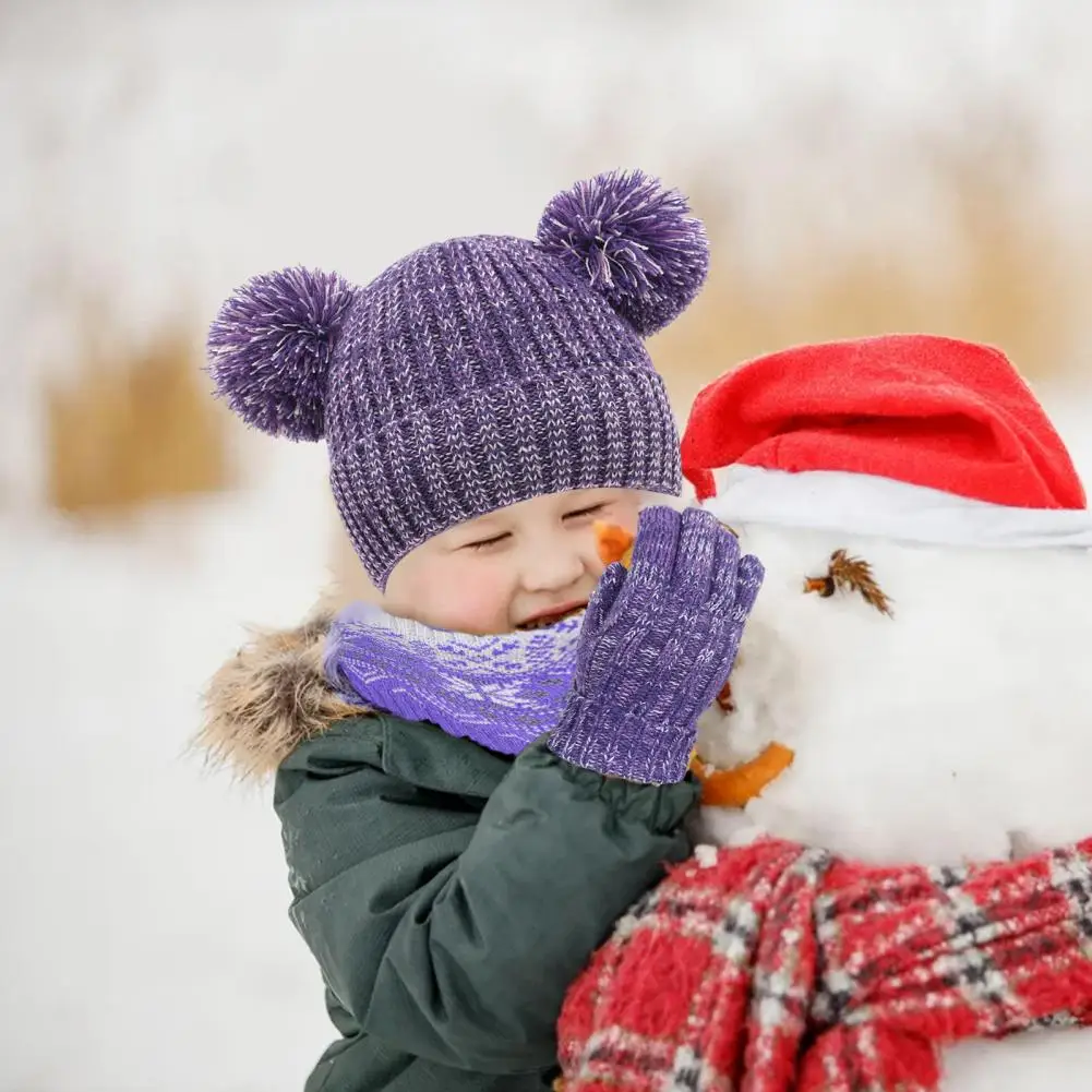 Conjunto de accesorios de invierno para niños, gorro de punto de felpa, guantes de bufanda con bola de piel antideslizante, decoración a prueba de