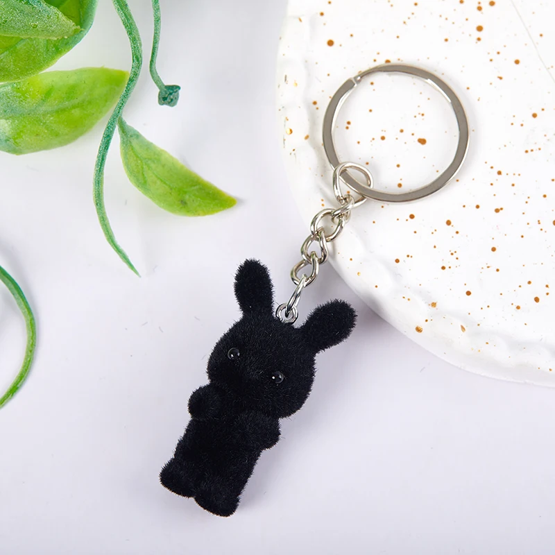 3D Cartoon Flocking Rabbit Keychain para homens e mulheres, chaveiro, lembrança de animais, presentes de jóias DIY, chaves do carro, 1pc