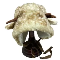 New Christmas Deer Plush Lace-up Pullover Hat Women Sweet Cute Antlers Keep Warm Beanies Winter Plush Ear Protection Bucket Cap