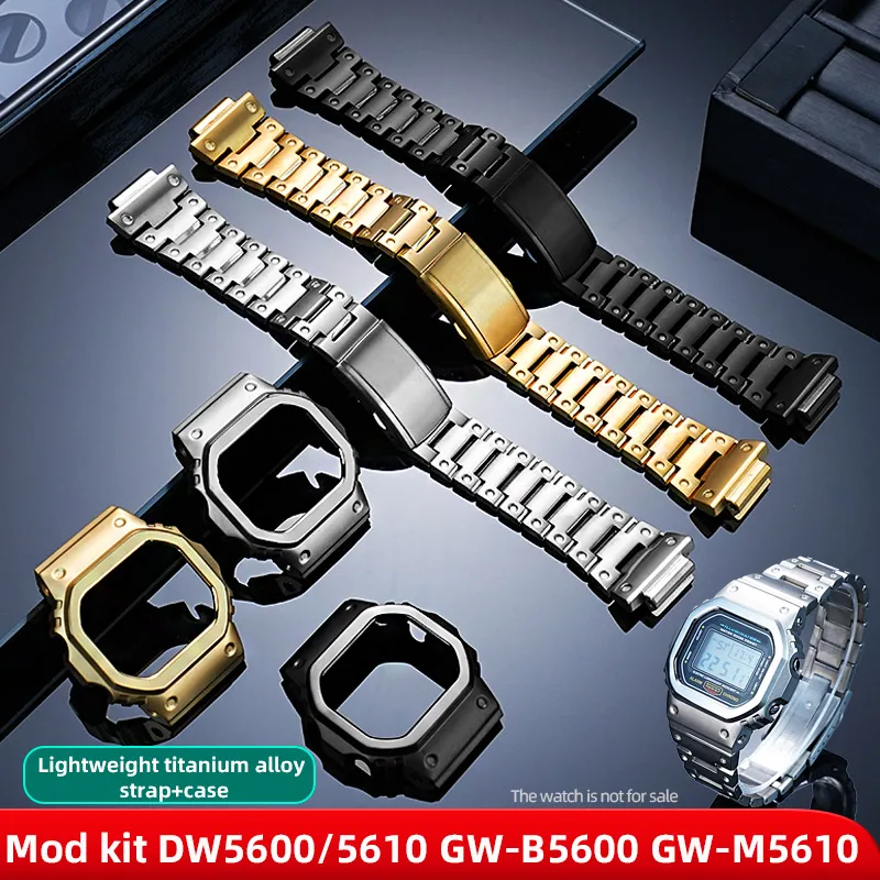 dw5600-gw-m5610-gw-b5600-軽量チタン合金ベゼルとウォッチバンド-g-shock-カシオ-5600-5610-メタルケースストラップ改造キットセット