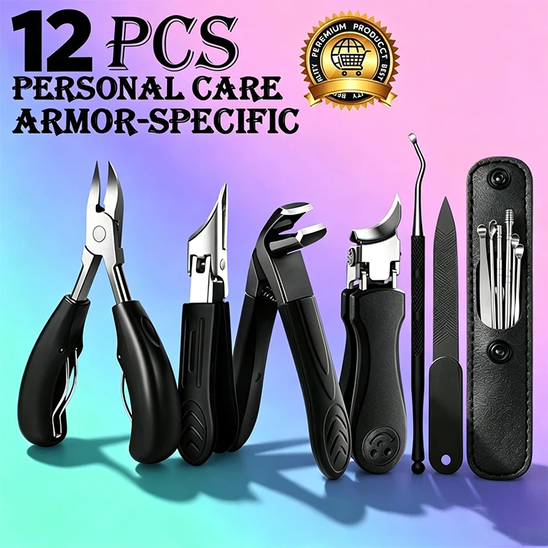 1/12Pcs Stainless Steel Manicure Pedicure Kit Portable Nail Care Tools Set Nail Care Tools Set Heavy Duty Nail Clippers
