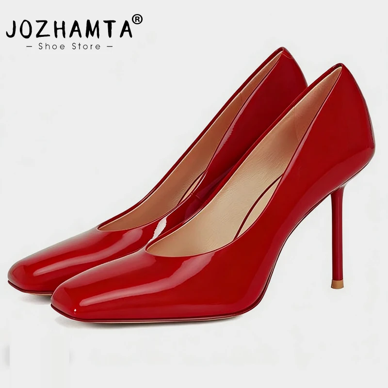 Women’s Real Leather High Heel Pumps - Square Toe Dress Shoes