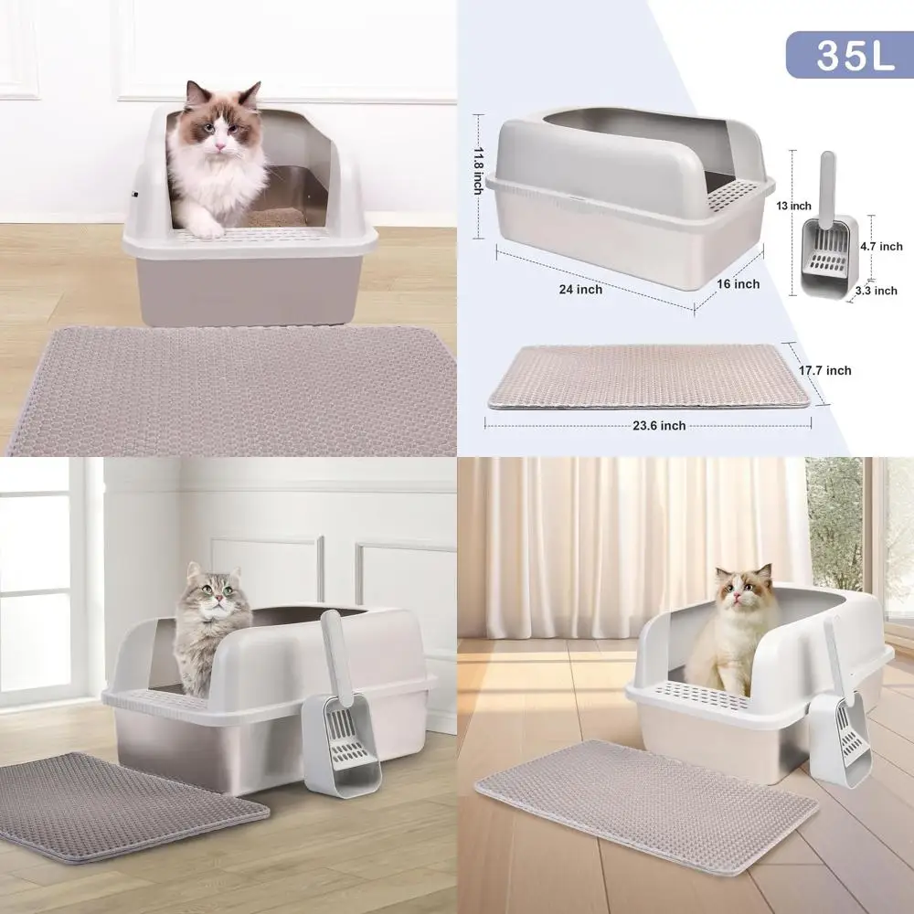 

Extra Large High-Sided Stainless Steel Cat Litter Box with Lid, 24L x 16W x 11.8H, Ideal for Big Cats, Anti-Leak, Easy Clean, In