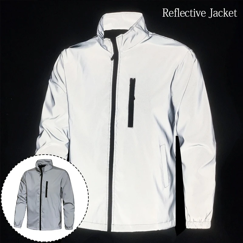 

Мужская весенняя новая светоотражающая куртка для активного отдыха, ветрозащитная, безопасная, с ярким воротником-стойкой, для ночного бега и велоспорта, модная повседневная верхняя одежда