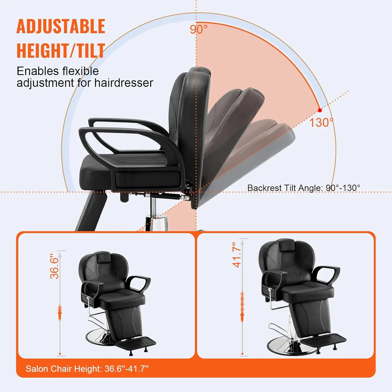 VEVOR Hydraulic Reclining Barber Chairs, 360° Swivel with Heavy-Duty Steel Frame, Max Load Weight 330 lbs, Beauty Salon Equipmen