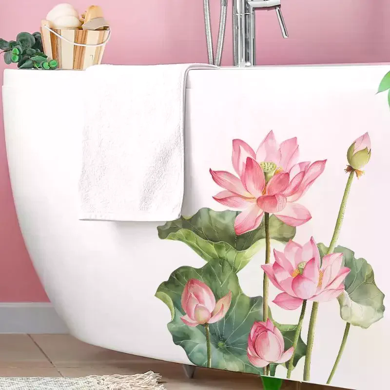 Watercolor Pink Lotus Toilet Stickers, Self-adhesive And Waterproof, Suitable For Bathroom Decoration.