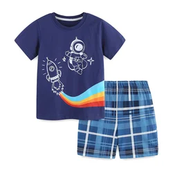 Jumping Meters 2-7T Summer Boys Girls Clothing Sets With Animals Print Boys Girls Cotton Fashion Children's Clothing Sets Suits