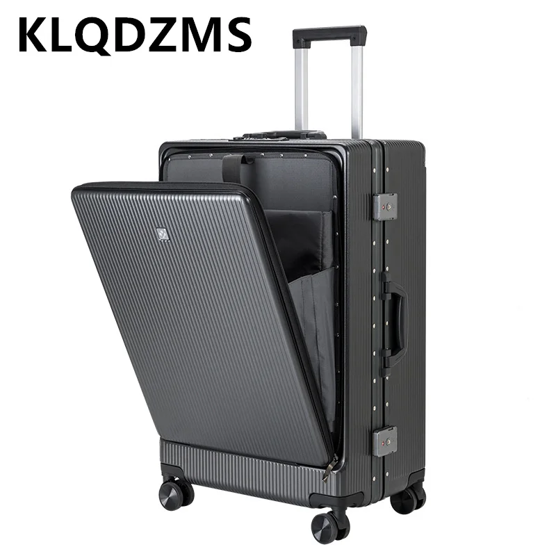 KLQDZMS 20"24"26inch PC Multifunctional Zipper Aluminum Frame Luggage Opening Charging Travel Box Lightweight Boarding Suitcase