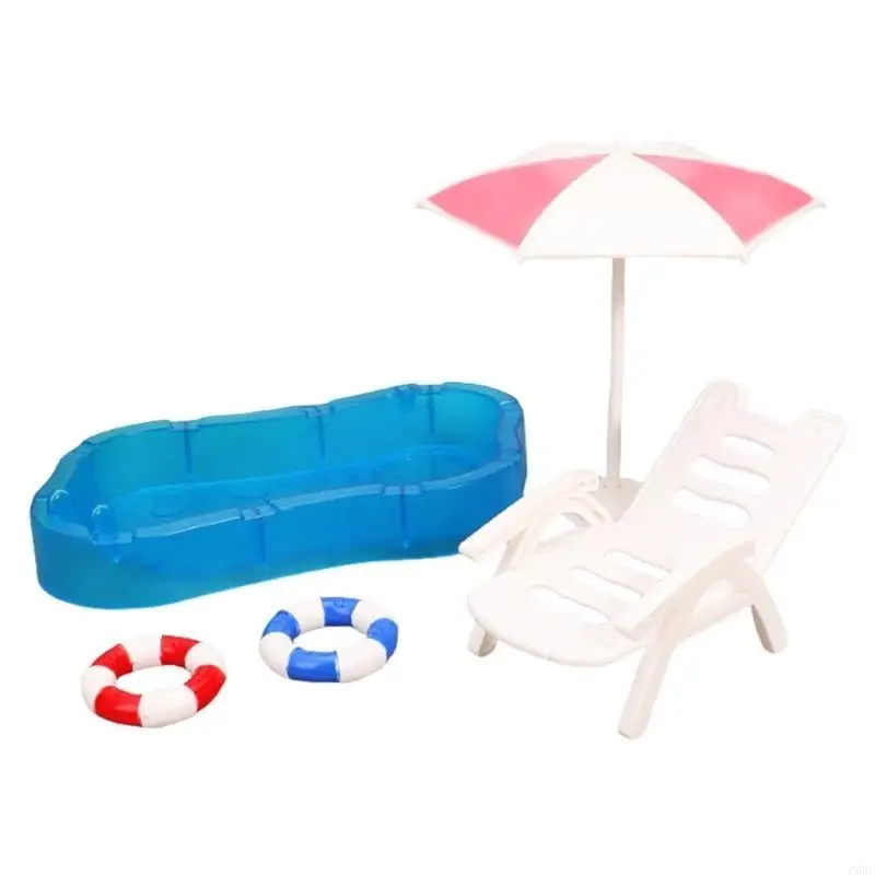 Decoração cena praia miniatura C63C com acessórios para atividades interpretação crianças