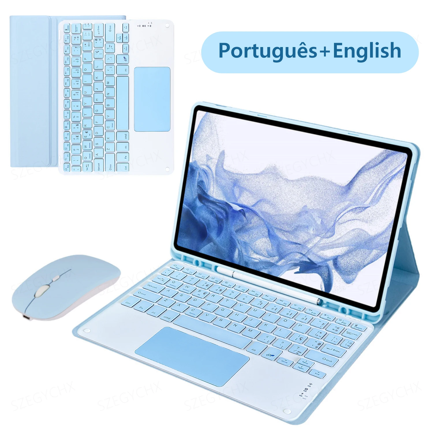 Teclado mágico sem fio mouse tablet para samsung galaxy tab a9 caso s11 tab a7 s7 fe pulsos 12.4 "lua s8 11" tab s6 funda capa