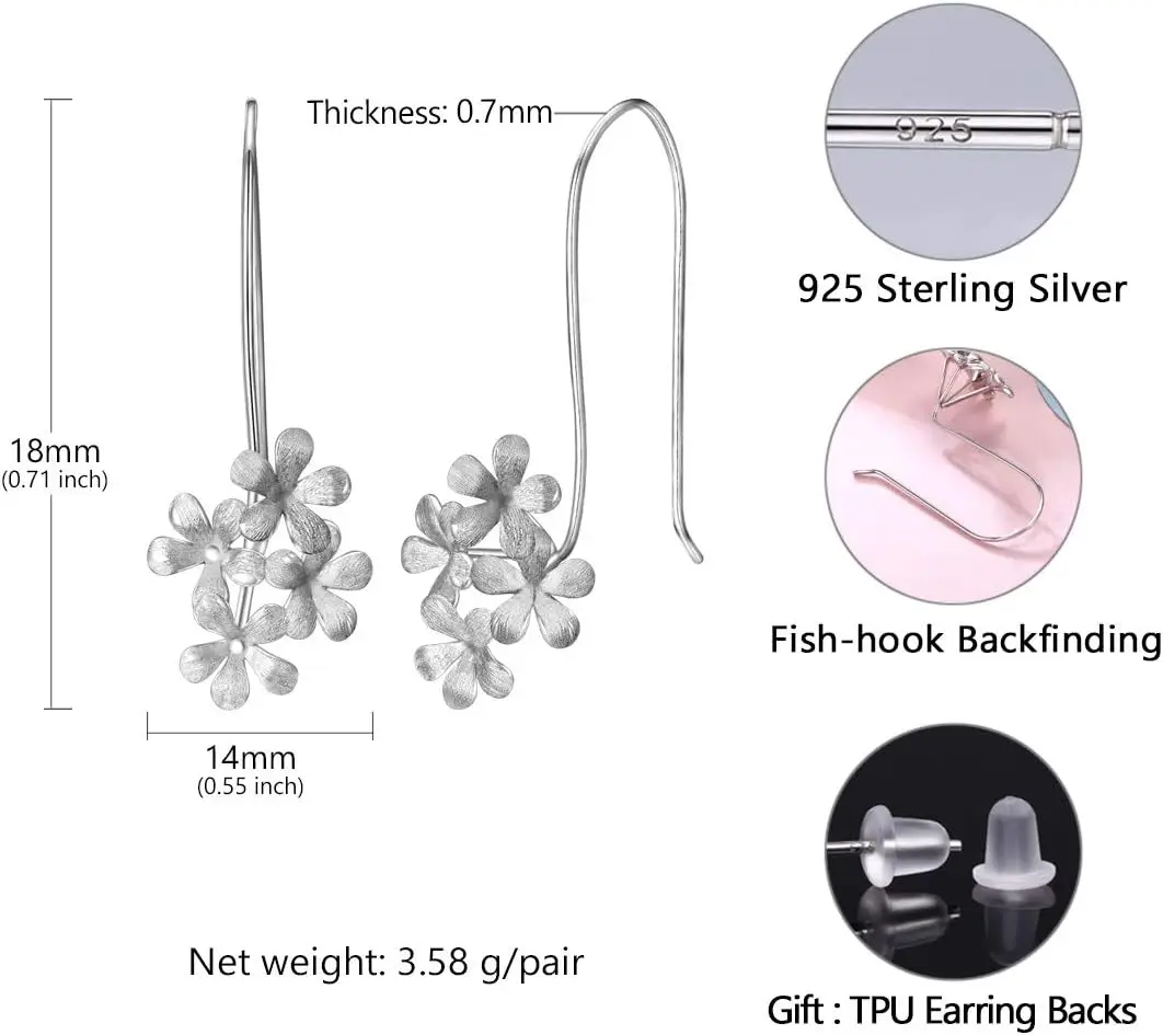 925 Teljes értékű Ezüst- fülbevaló fish-hook Négyen plumeria virágos Lóg & Lelök fülbevaló számára Nők lányok beste Adomány