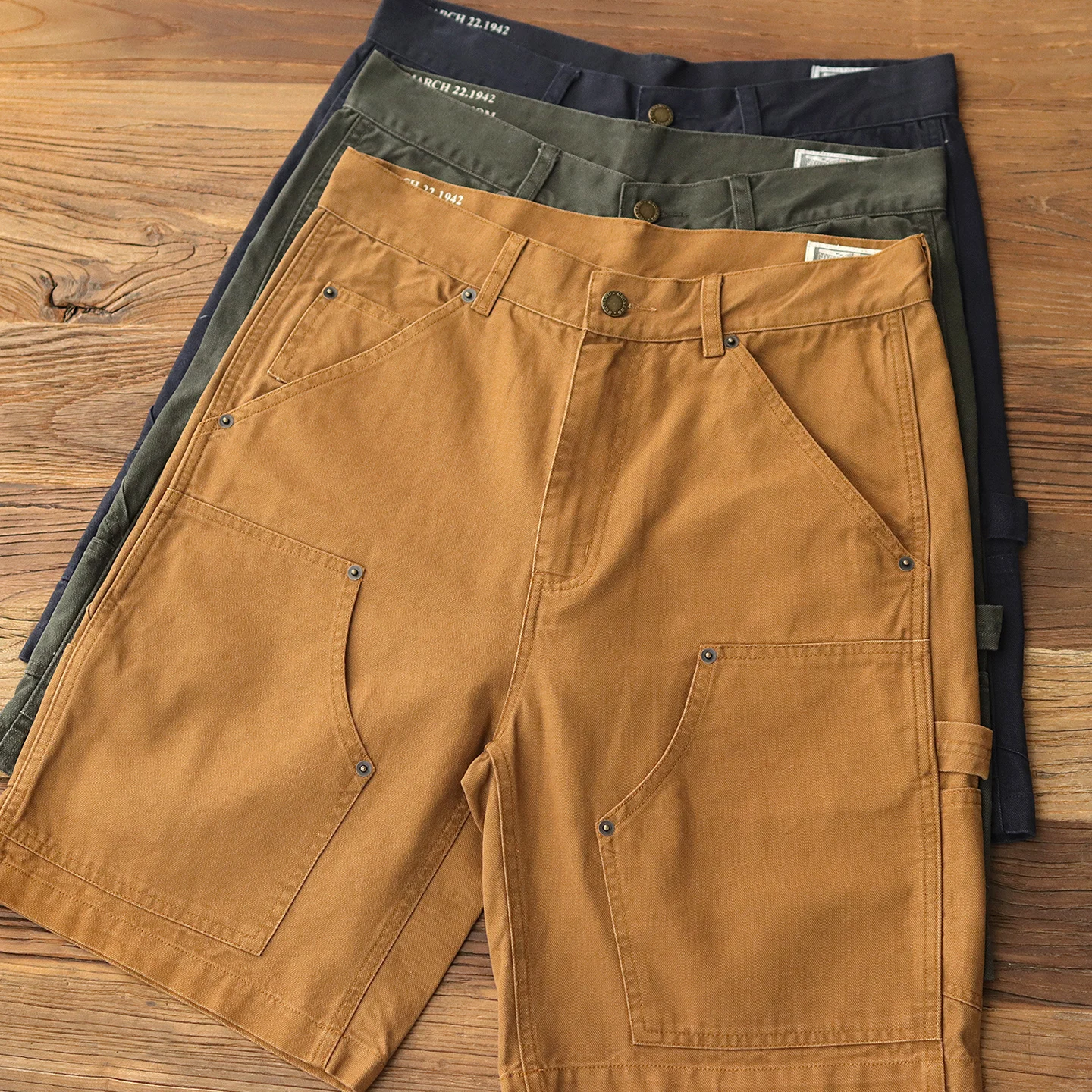 

Summer New American Retro Canvas Multi Pocket Logging Cargo Shorts Men's 100% Cotton Washed Straight Loose Casual 5-point Pants