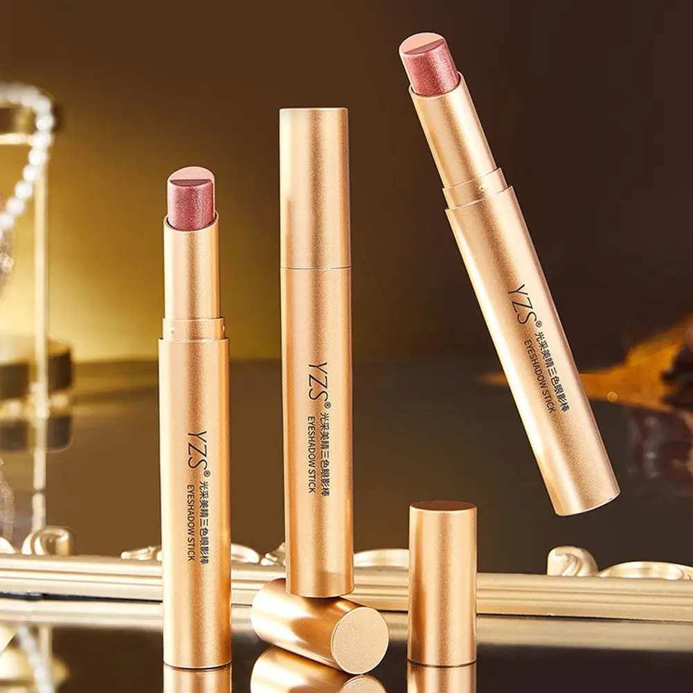 Ombretto in stick lucido a tre colori, impermeabile, a lunga durata, ad alta lucentezza, a installazione rapida, per un trucco rapido K2D9