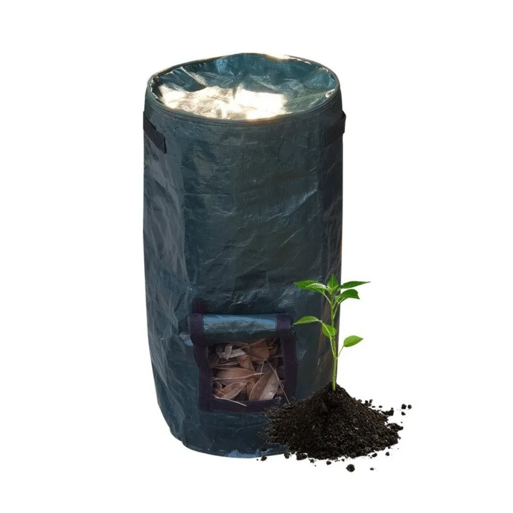 Wear Resist Compost Bin Bag Sealed with Handles Yard Garbage Bag Reusable Collapsible Refuse Composter Leaf Waste