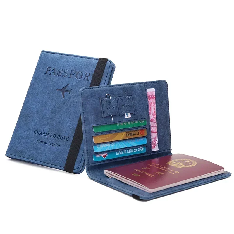 Elastic Band Leather Passport Cover Travel Passport Holder Wallet Men Women Passports Card Document Cover