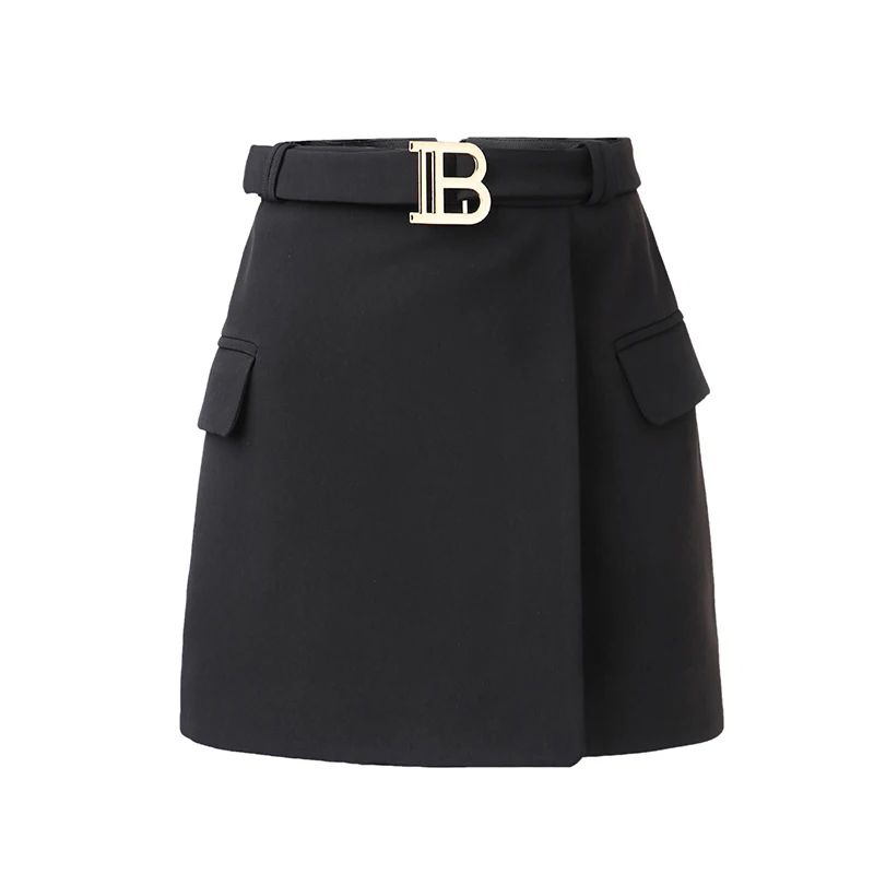 

Cheap Price Quality Casual Style High Waist Slim Short Black White Women Belt Skirt Zipper Saia