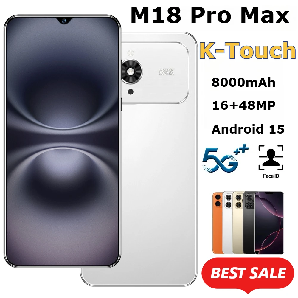 Téléphones mobiles K-Touch Original M18 Pro Max 5G, smartphone double SIM, écran 7.0HD, Android 15, appareil photo 16+48MP, batterie 8000mAh, WIFI, GPS, version mondiale, téléphones portables pour hommes et femmes