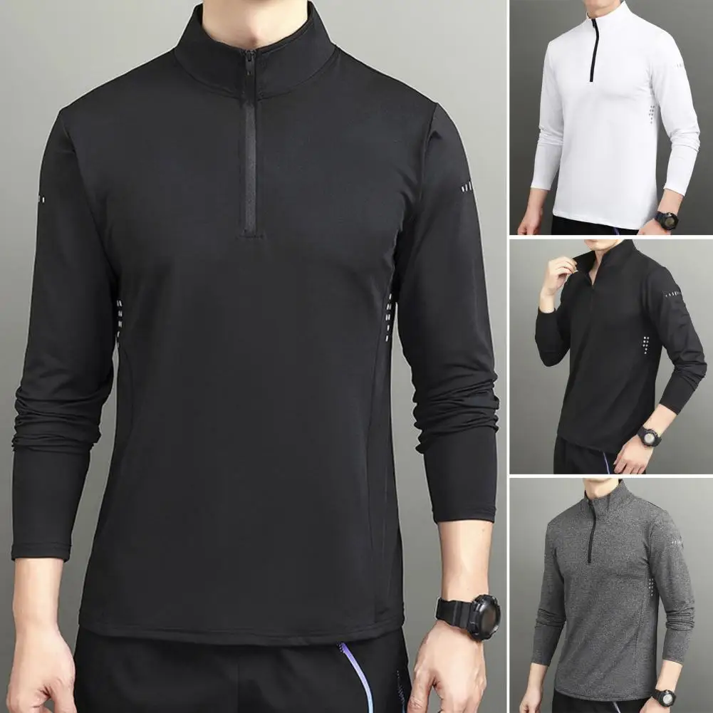 Men Sports Shirts Men's Stand Collar Half Zip Sweatshirt Slim Fit Pullover For Autumn Winter Wear Solid Color Long Sleeve Sports