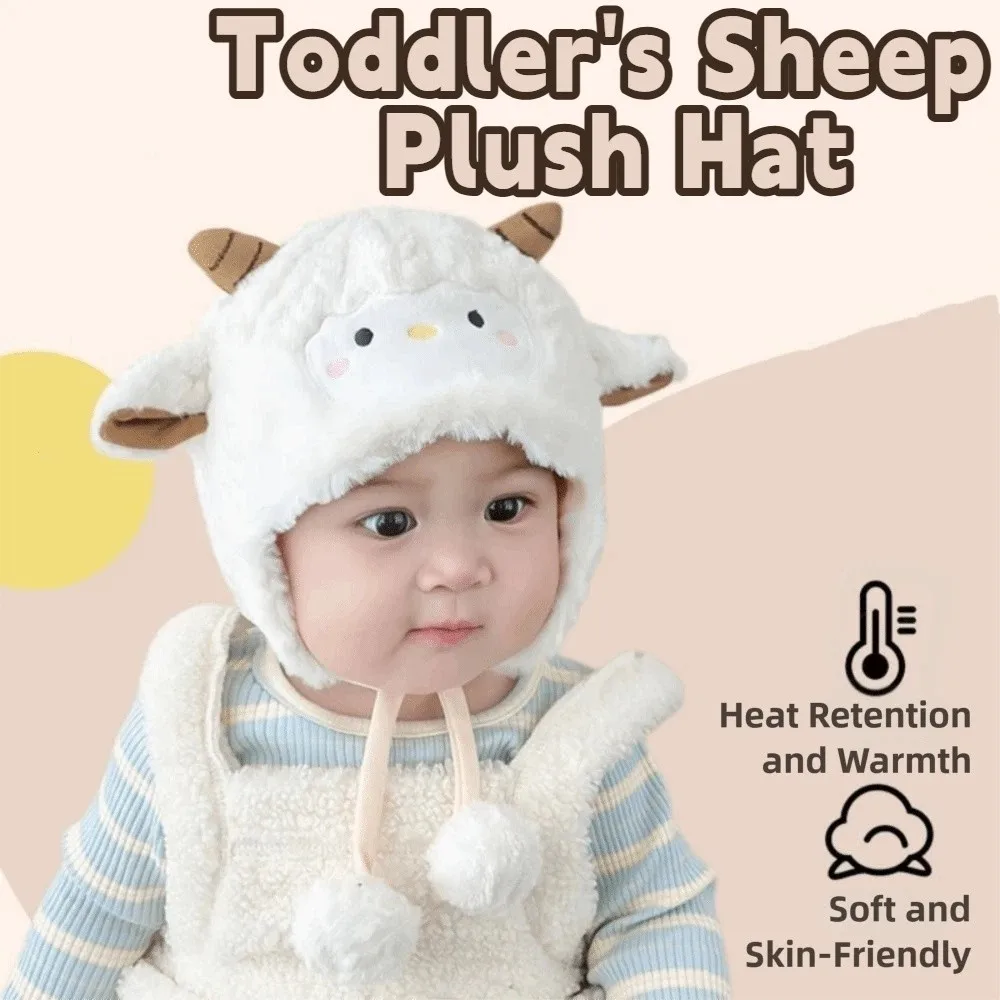 

Kawaii Toddler's Sheep Plush Hat Soft Thickened Baby Warm Caps Ear Protection Coldproof Cute Sheep Hat Outdoor Activities