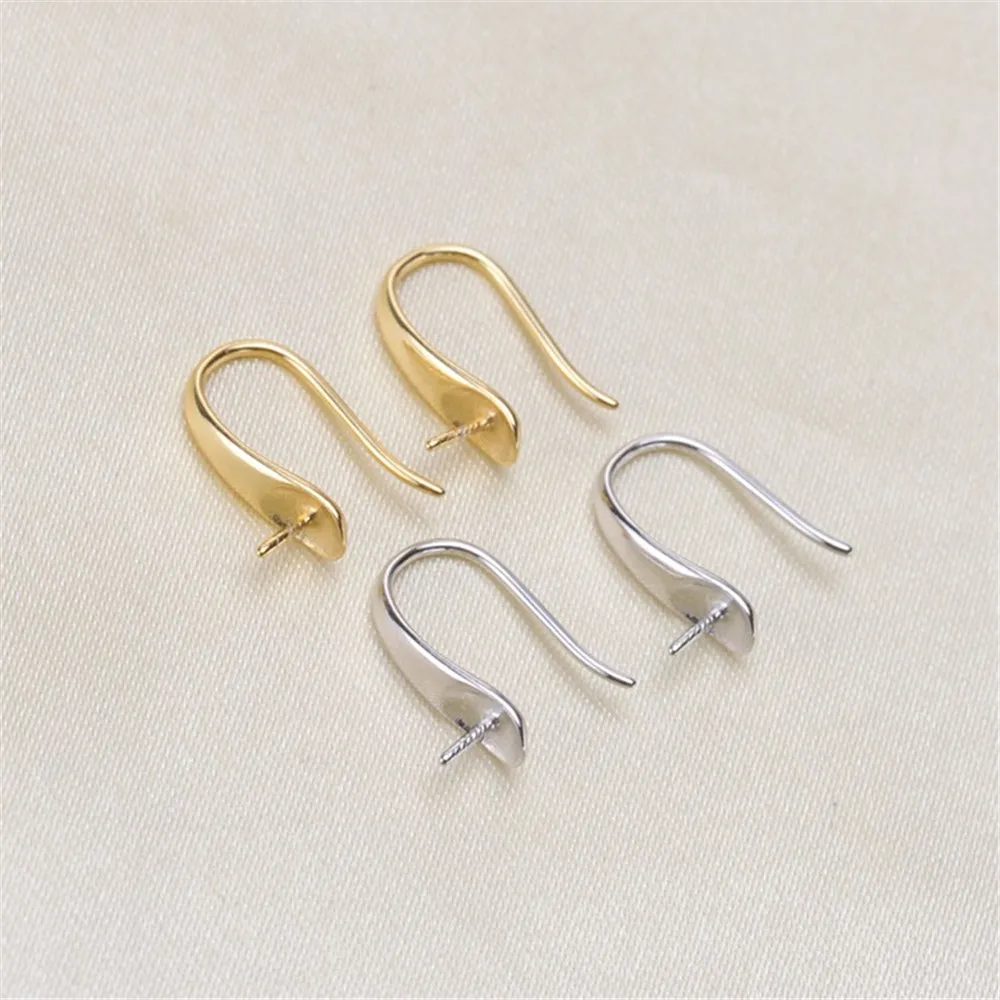 DIY Pearl Accessories S925 Silver Earring Empty Holder K Gold Craft Earnail Empty Holder Paired Fit 7-9mm Round Flat Beads E065