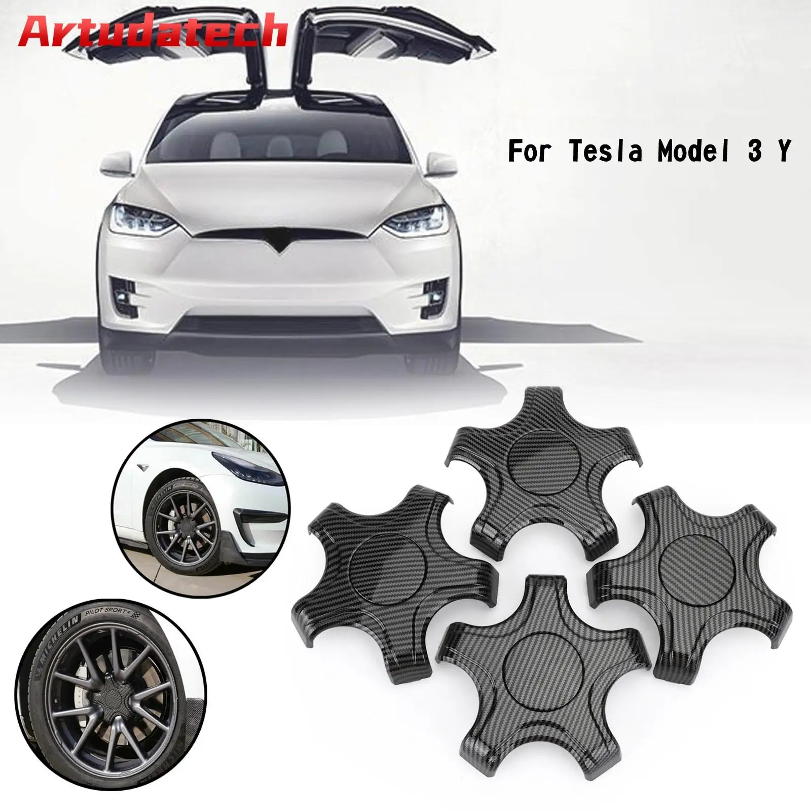 4PCS Wheel Center Hub Cap Cover Center Rim Cap Fit For Tesla Model 3 Model Y