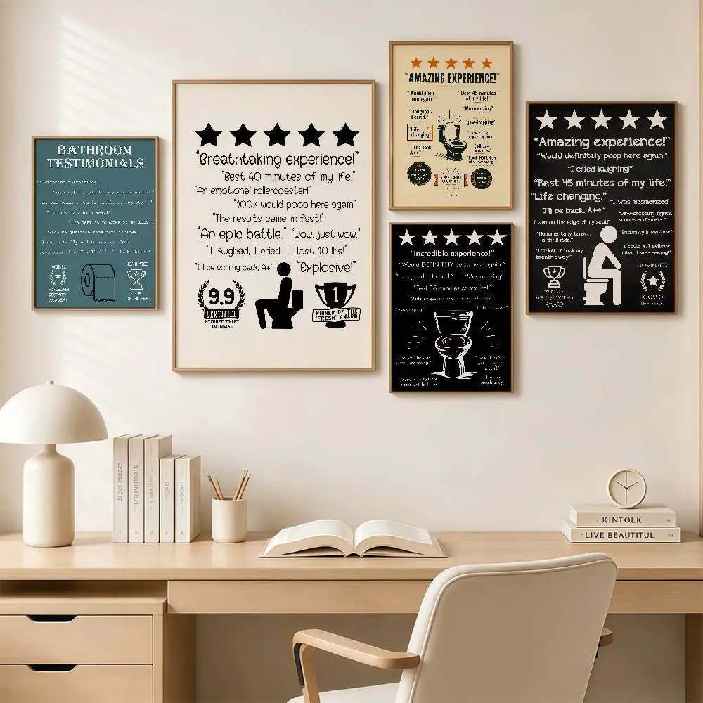 Funny Bathroom Testimonials Wall Art Poster Retro Humorous Toilet Movie Review Style Poster Print Restroom Home Decor Picture