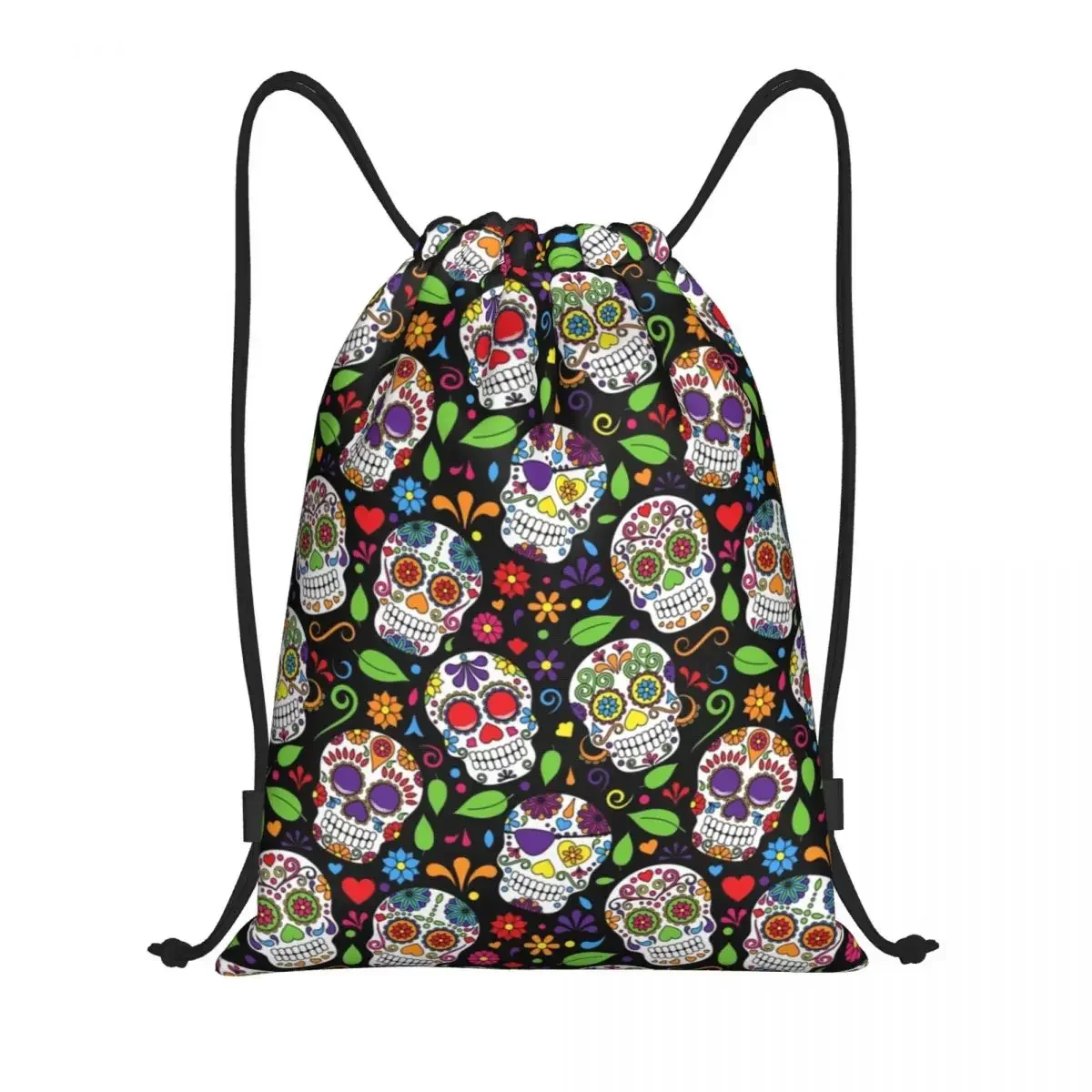 

Custom Sugar Skull Flower Black Pattern Drawstring Bags for Shopping Yoga Backpacks Mexican Day of the Dead Sports Gym Sackpack