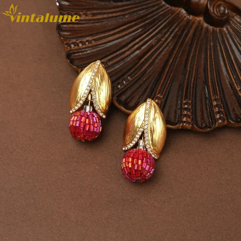 

Серьги-гвоздики Vintalume в винтажном стиле с красным цветком, для женщин, с кубическим цирконием, эстетичные, изящные, в придворном стиле, подарок