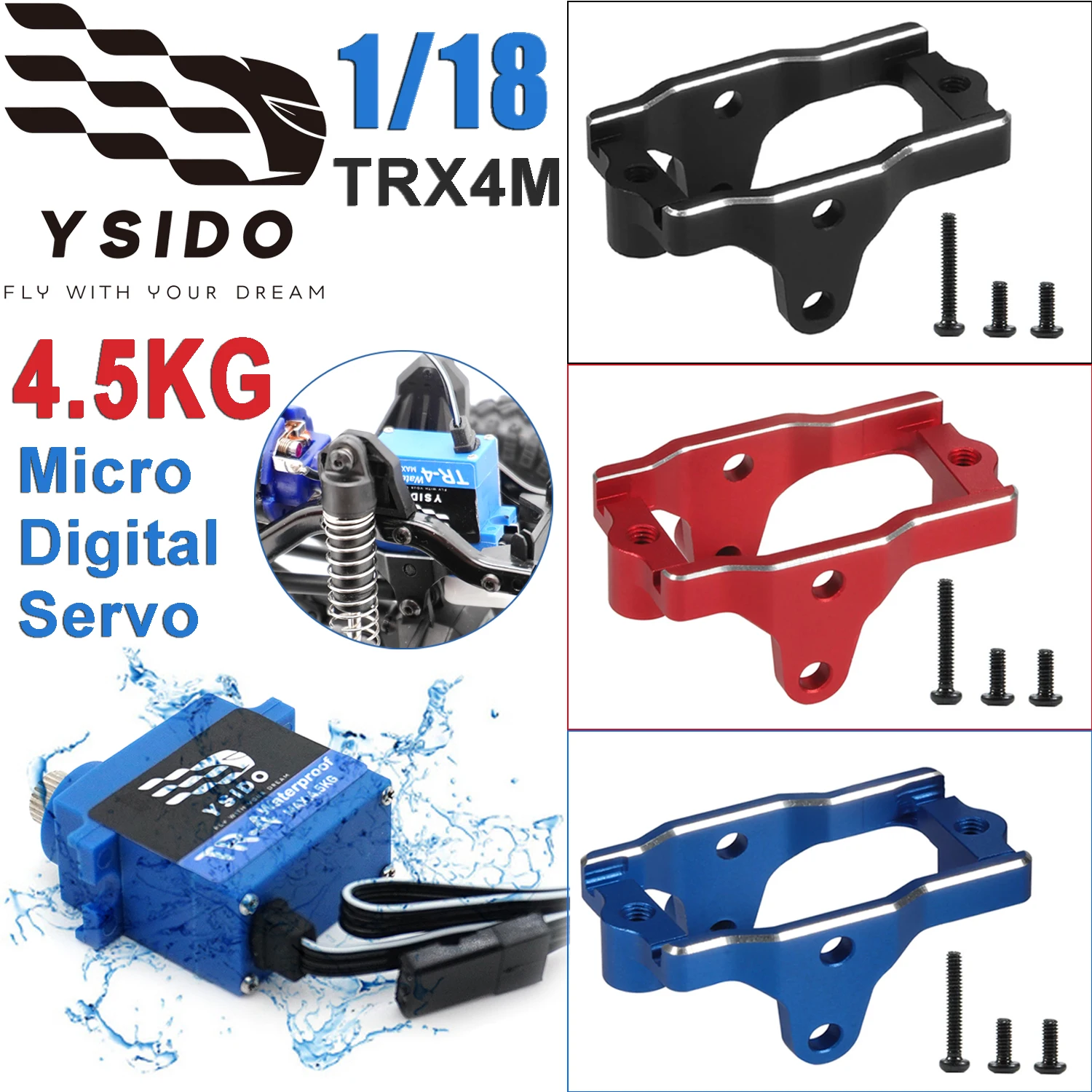 4,5 kg wasserdichte digitale Servo-Aluminium-CNC TRX4M-Servohalterung für 1:18 TRX4-M Defender Bronco RC Car Crawler Upgrade-Teile
