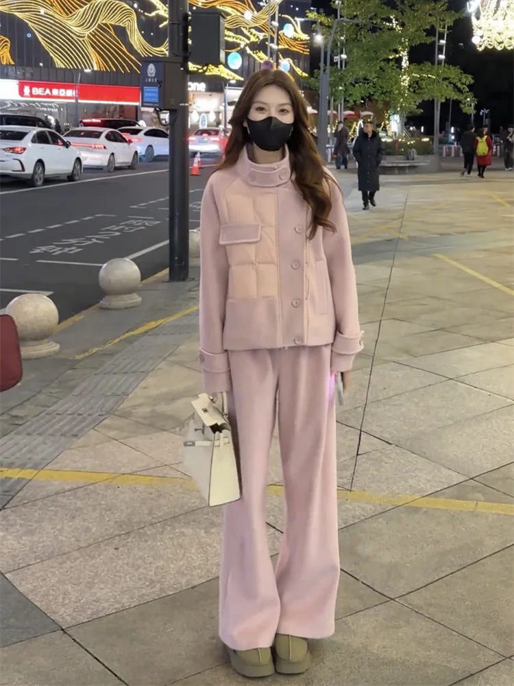 2025 Autumn/Winter New Fashionable Versatile Casual Aging Reducing Splicing Cotton Jacket+Pants Two Piece Set for Women
