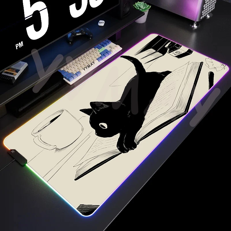 

Ink Cat RGB Mouse Pad Large Gamer Mousepads Kawaii LED Desk Rug Mouse Mat Backlit Laptop Pads Luminous Keyboard Mats