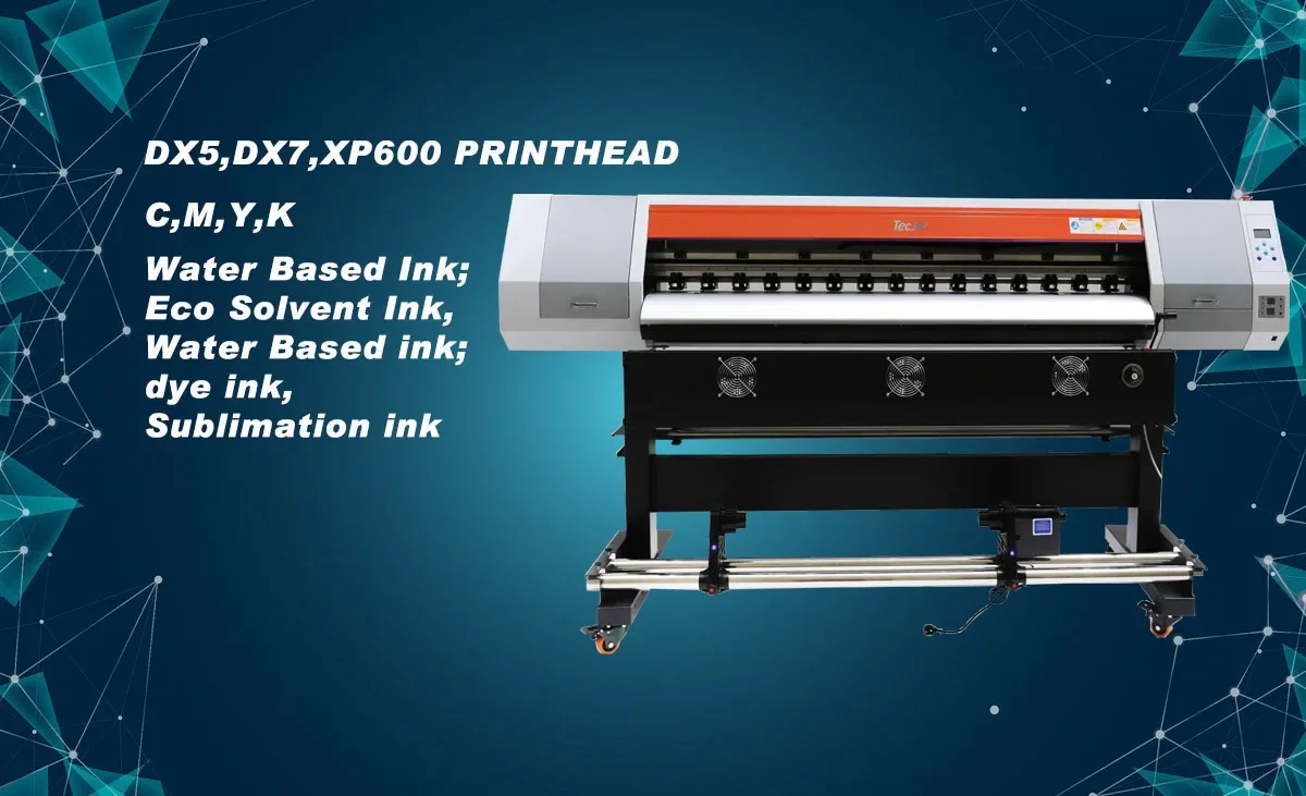 TECJET Xp600/dx5/dx7 jato de tinta digital para impressora ecosolvente de grande formato, máquina de impressão de banner flexível