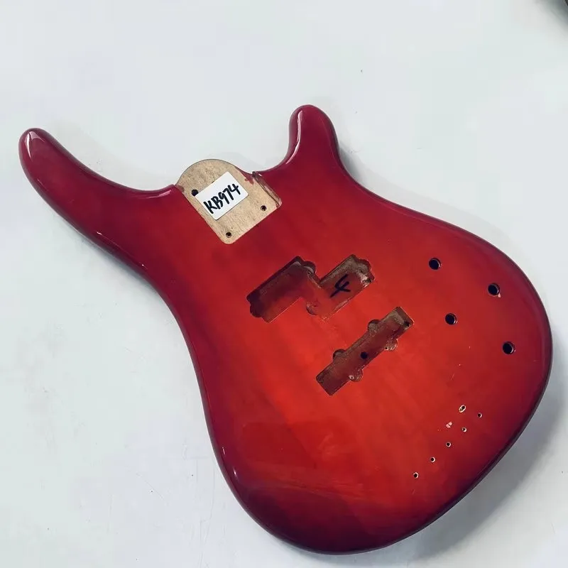 KB974 Transparent Red Color Custom Bass Body in Solid Wood Replace and DIY Right Hand Surface Damages&Dirty PJB Active Pickups - view 4