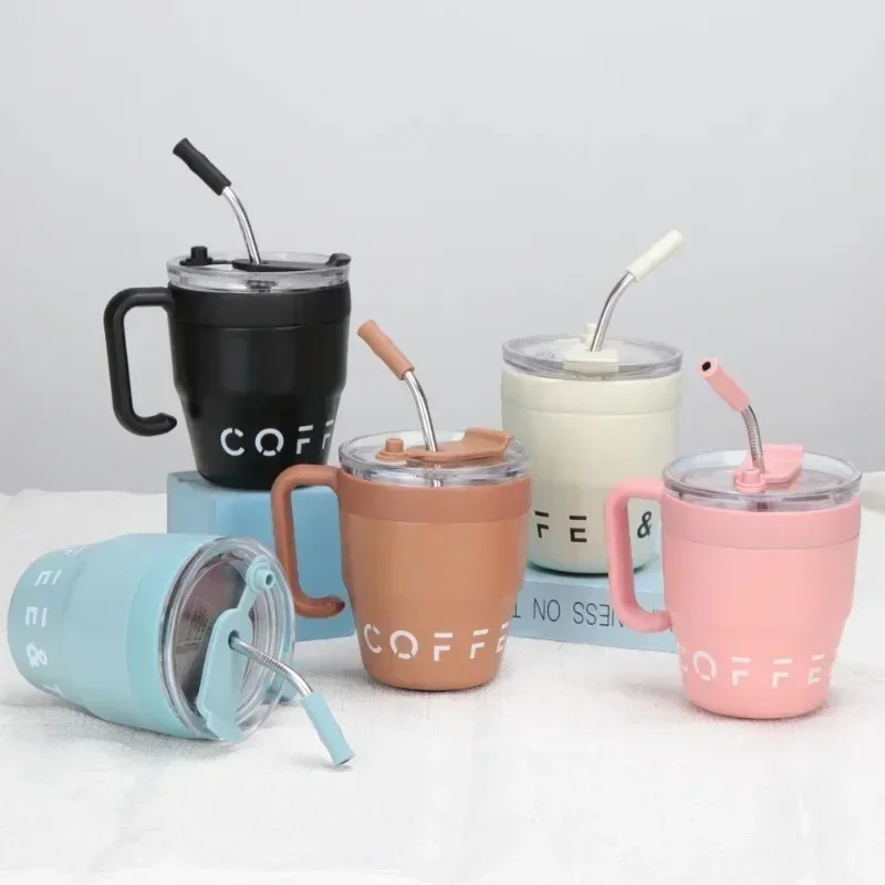 

Coffee Mugs Stainless Steel Insulation Anti-fall Thermos Mug with Handle and Lid Straw Cup Mug Leak-Proof Portable Cups