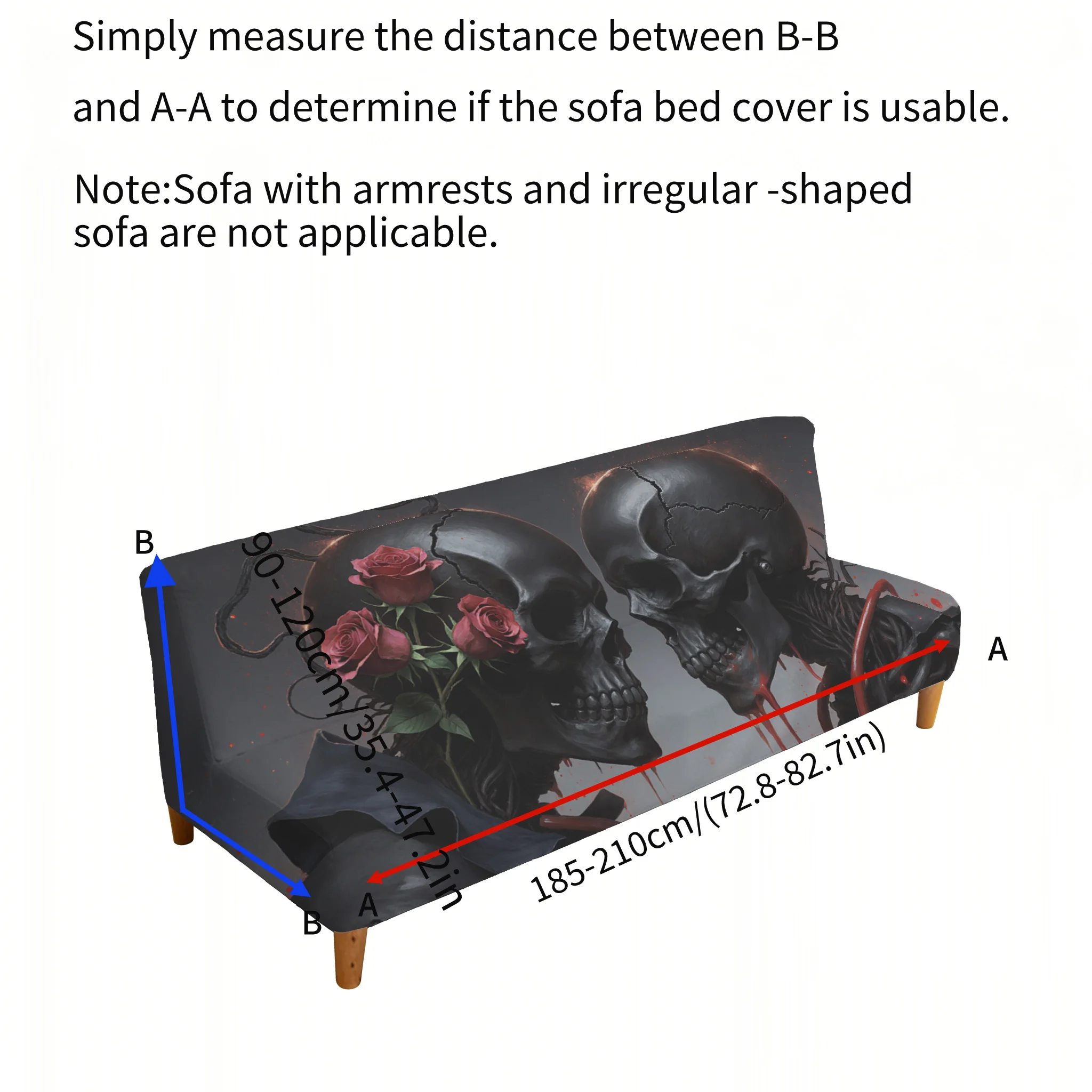 Gothic Skull Rose Stretch Sofa Bed Cover, Living Room Sofa Bed Cover, Dustproof Machine Washable Sofa Bed Cover