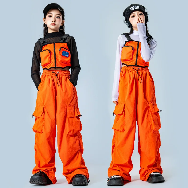 Hip Hop Dance Clothes for Kids Orange Outfits Jazz Street Dance Wear Teenage Girl Modern Dance Practice Clothes Stage Outfits