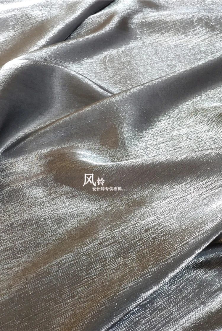 Luxury Satin Cloth for Designer Clothing Black Silver Crystal Fabric for Handmade Hanfu Crease Resistant