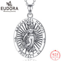Eudora 925 Sterling Silver Archangel Haniel Necklace Amulet Religious Pendant Protect Believer Women Men Vintage Jewelry Gift